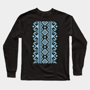 Blue Crochet Pattern Long Sleeve T-Shirt